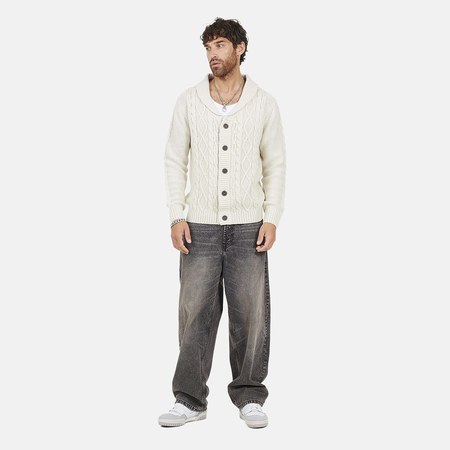Brave Soul Mens Shawl Neck Cardigan (Size M) - Off White