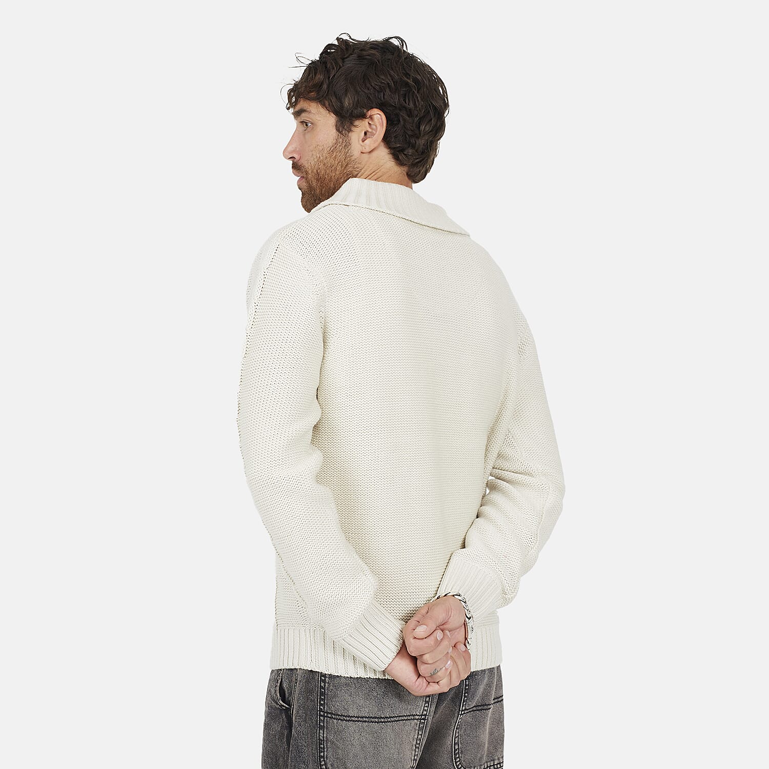 Brave Soul Mens Shawl Neck Cardigan (Size M) - Off White