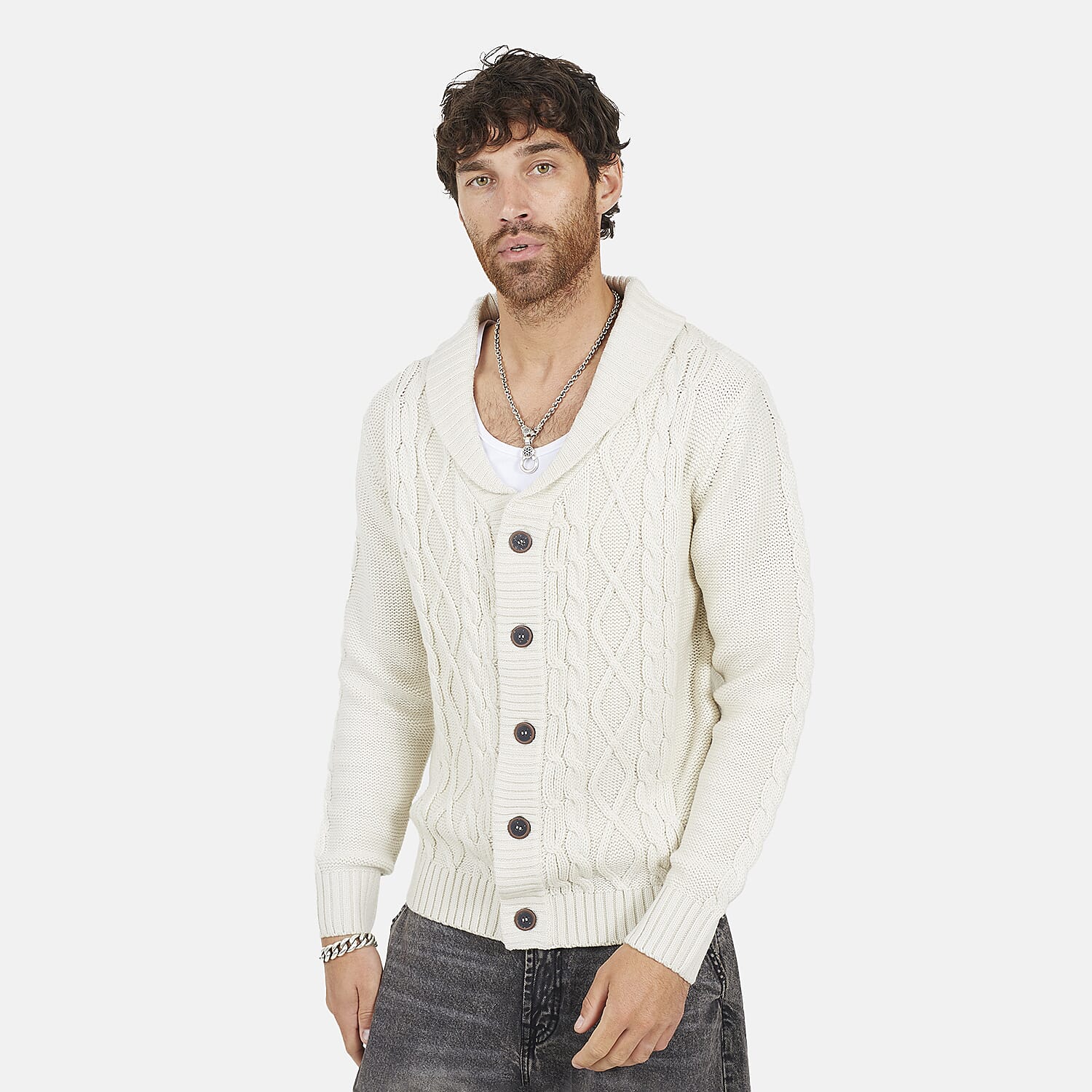 Brave Soul Mens Shawl Neck Cardigan (Size M) - Off White