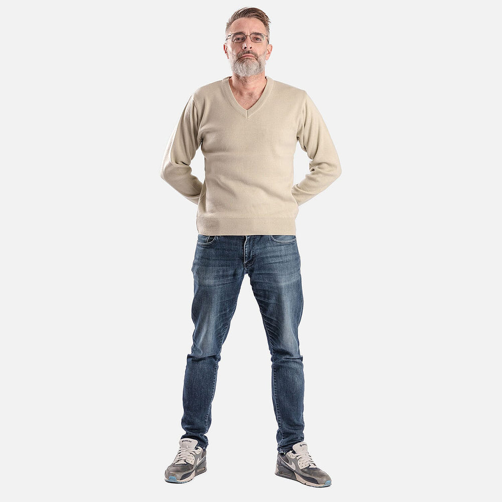 ZSZ Mens V-Neck Pullover (Size L) - Beige