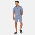 Brave Soul 100% Cotton Mens Short Sleeved Natural Crimp Effect Shirt with Regular Collar (Size XL) - Mid Blue