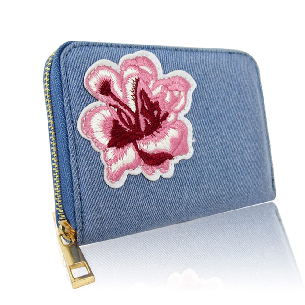 Bryony Denim Flower Purse - Light Blue