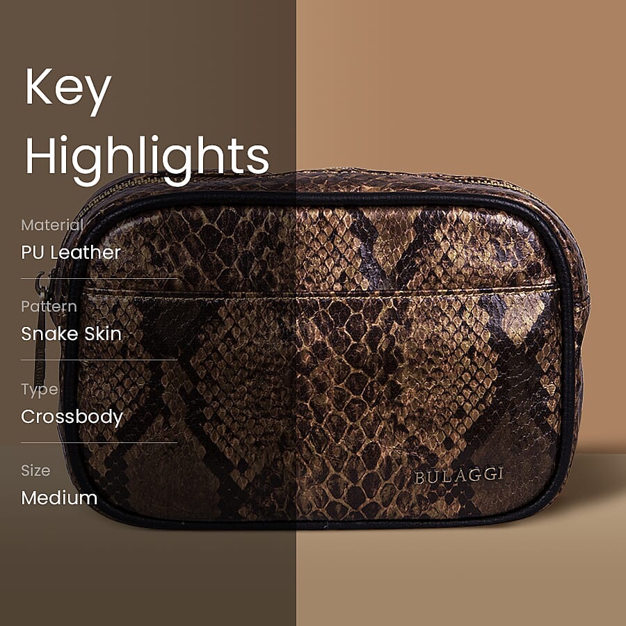 Bulaggi Collection Protea Snake Skin Print Crossbody Bag - Camel