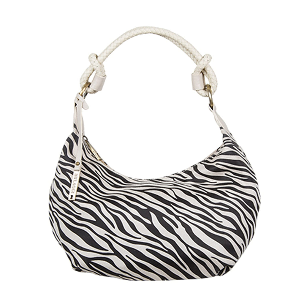 Bulaggi Collection - Zebra Hobo Shoulder Bag with Zipper Closure (Size 31x23x13 Cm) - Bone White