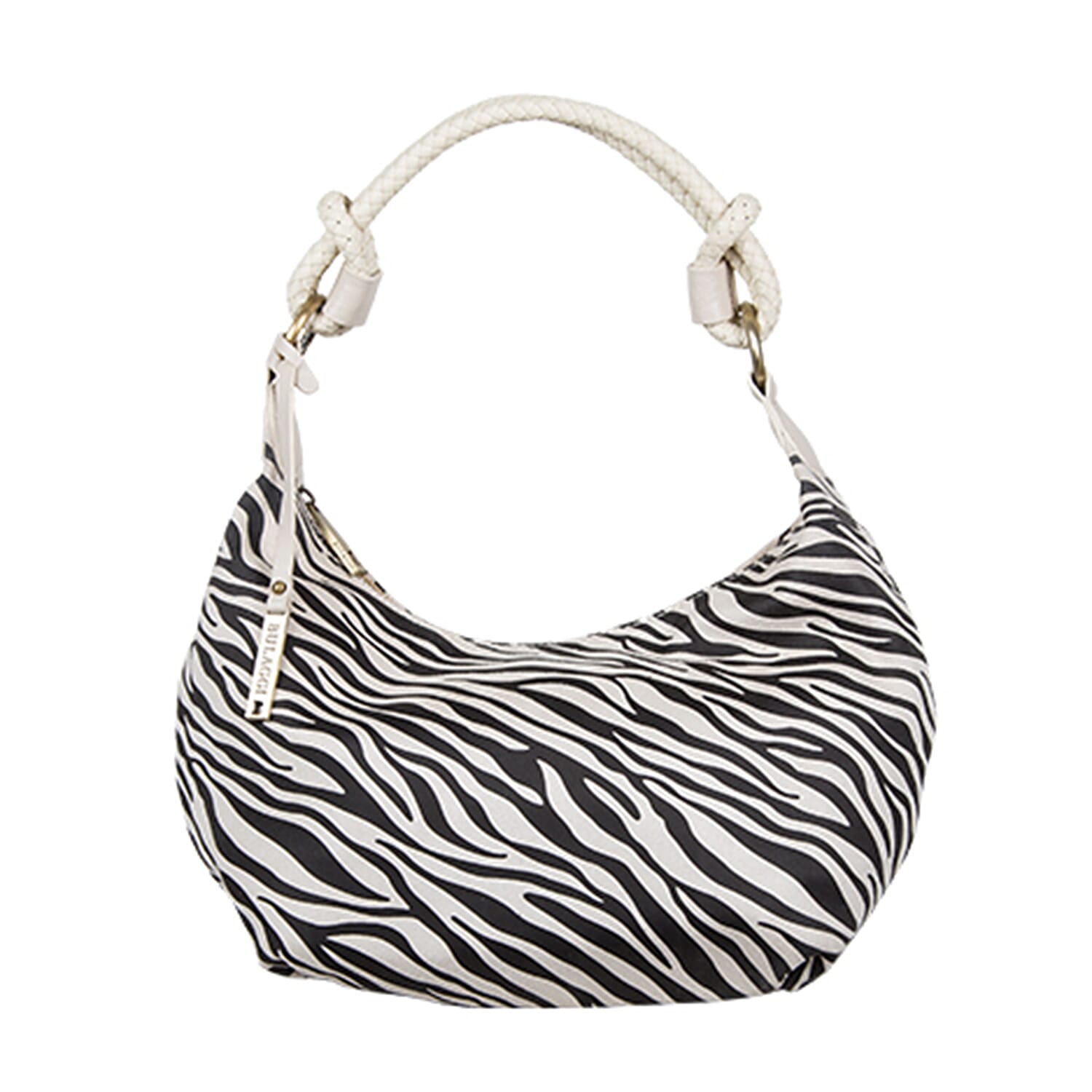 Bulaggi Collection - Zebra Hobo Shoulder Bag with Zipper Closure (Size 31x23x13 Cm) - Bone White
