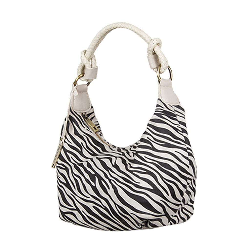 Bulaggi Collection - Zebra Hobo Shoulder Bag with Zipper Closure (Size 31x23x13 Cm) - Bone White