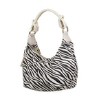 Bulaggi Collection - Zebra Hobo Shoulder Bag with Zipper Closure (Size 31x23x13 Cm) - Bone White