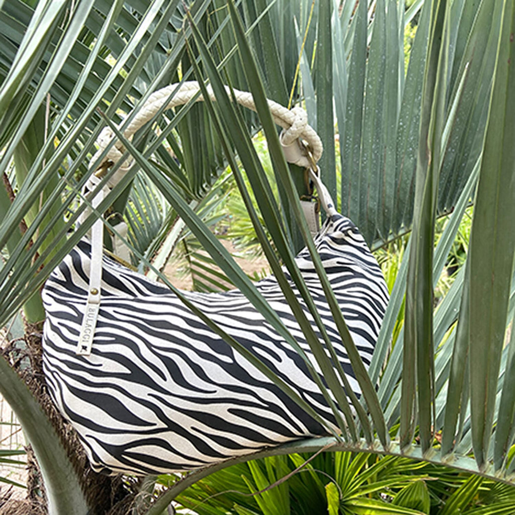 Bulaggi Collection - Zebra Hobo Shoulder Bag with Zipper Closure (Size 31x23x13 Cm) - Bone White