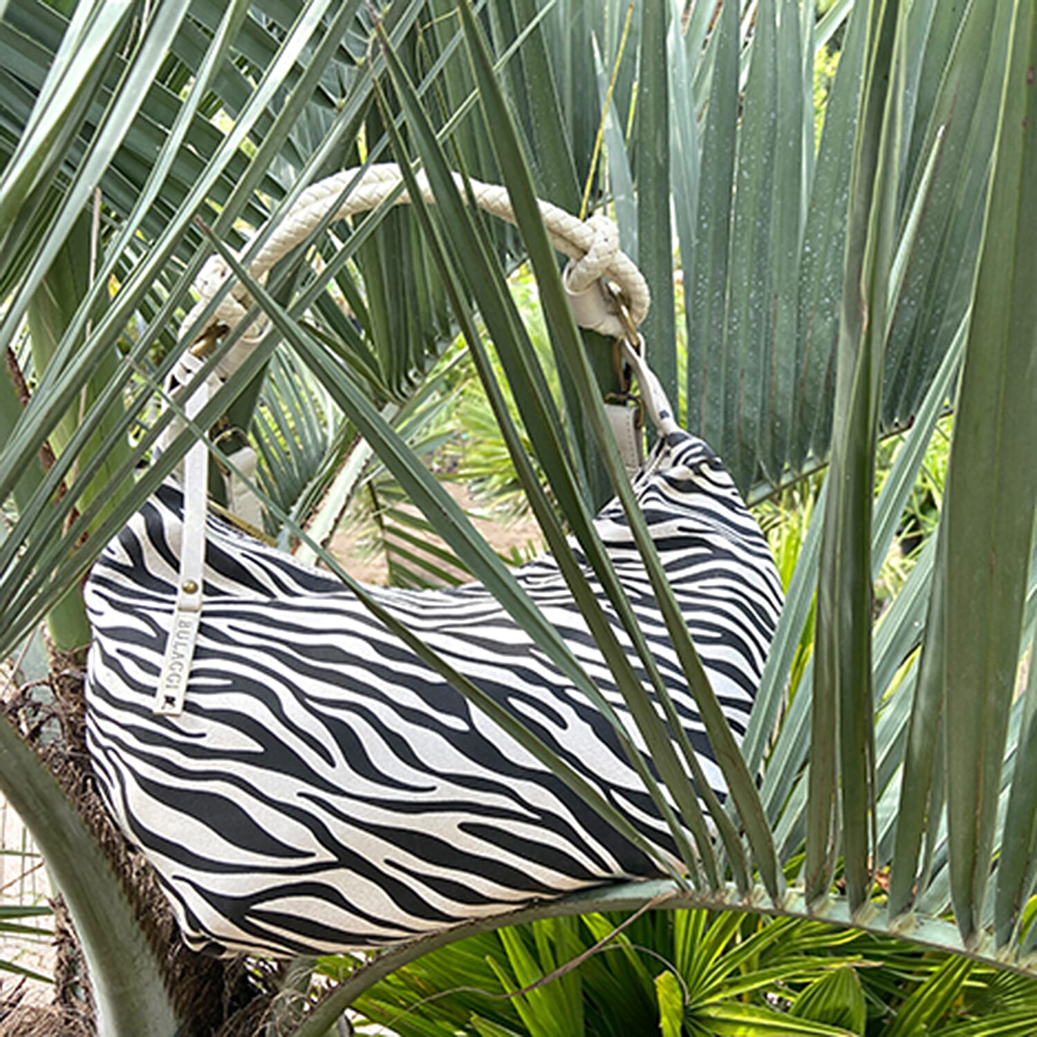 Bulaggi Collection - Zebra Hobo Shoulder Bag with Zipper Closure (Size 31x23x13 Cm) - Bone White