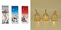 Bundle of Set of 3 - Christmas Gifts Bags and Set of 3 Hanging Christmas Wooden House