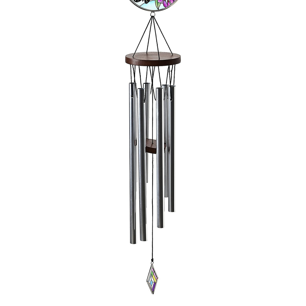 Butterfly, Birds - Purple Floral Design Glass Suncatcher - Round Hanging Pendant with Chain - Wind Chime (11.4x60cm) - Kingfisher