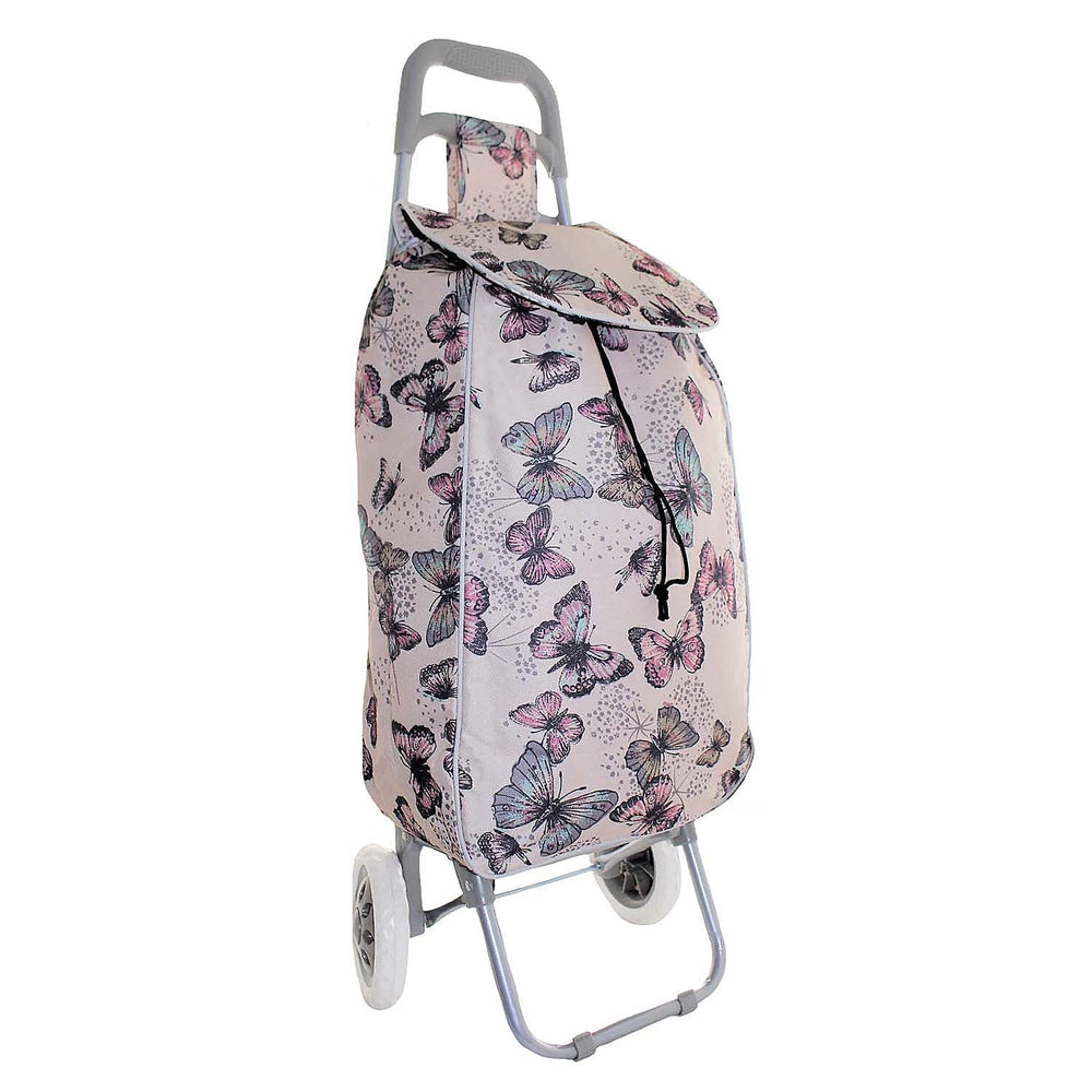 Effortless 59L Extra-Large Shopper Butterfly Printed Trolley with Secure Zippered Pocket - Pink