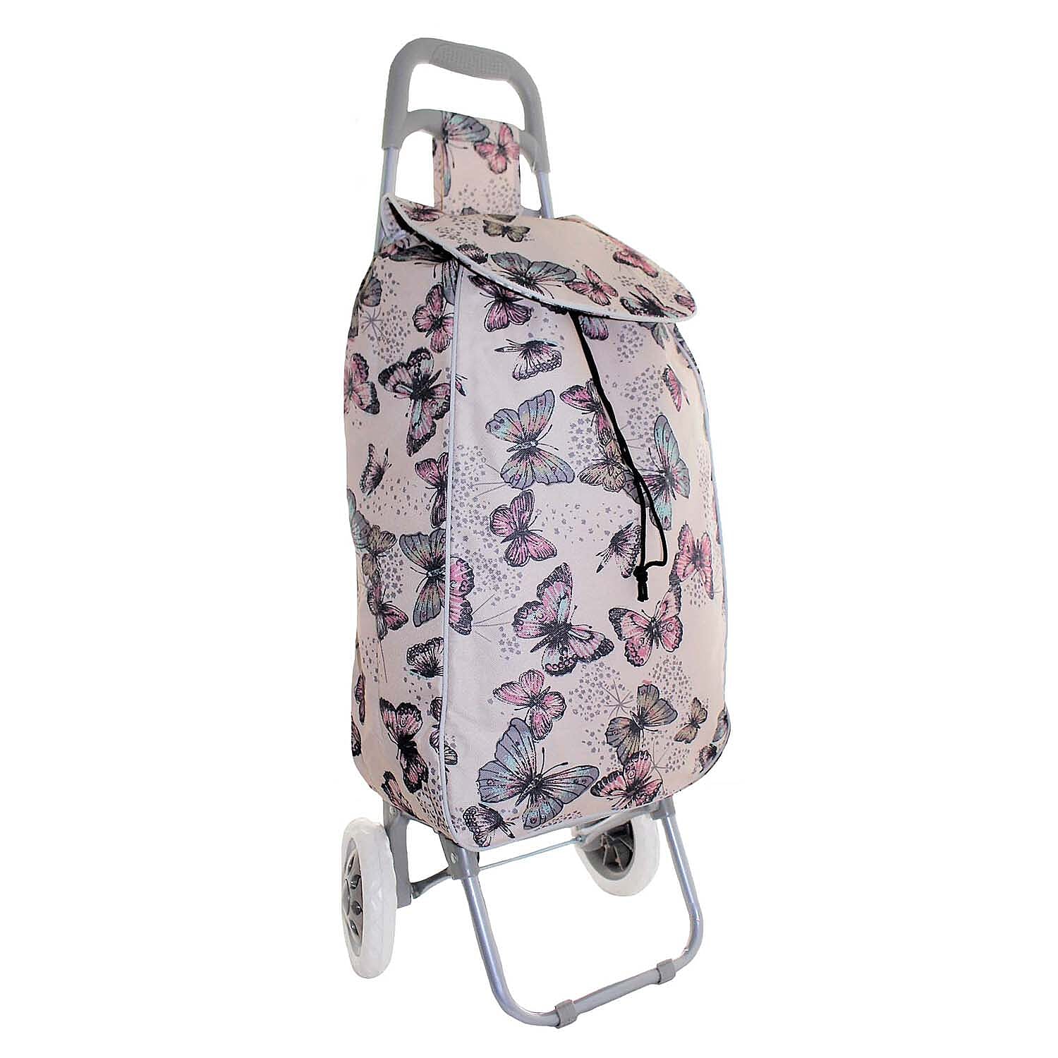 Effortless 59L Extra-Large Shopper Butterfly Printed Trolley with Secure Zippered Pocket - Pink