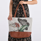 Butterfly Print Jacquard Tote Bag - Beige