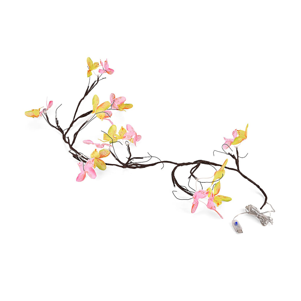 Butterfly Vine LED String Lights with 8-Function USB - Yellow & Pink