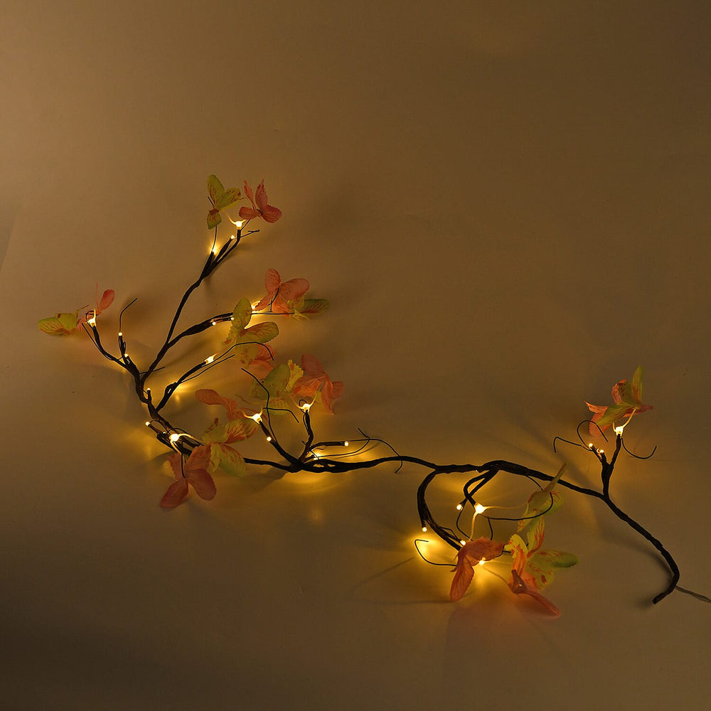 Butterfly Vine LED String Lights with 8-Function USB - Yellow & Pink