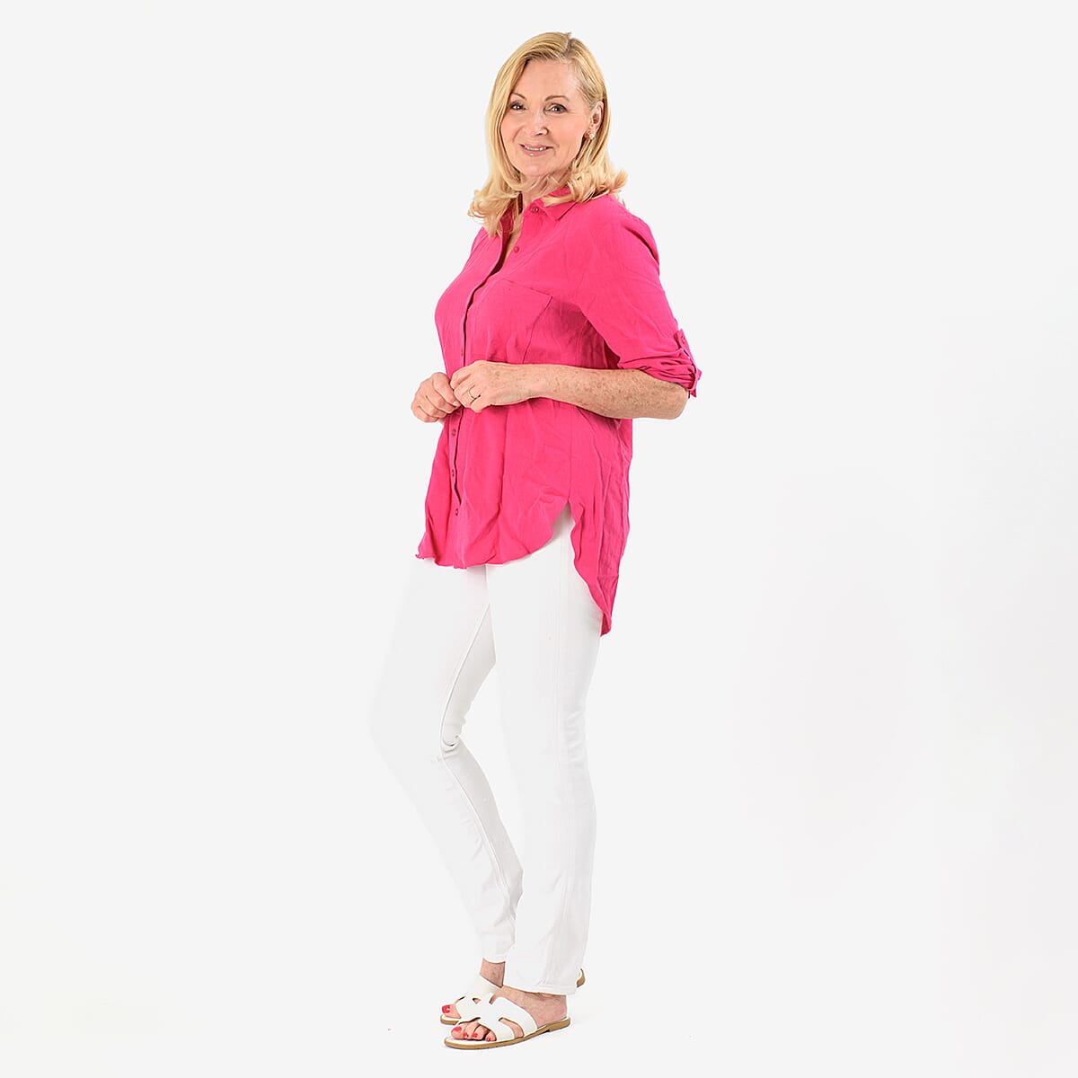 Close Out Deal - Button Down Classic V-Neck Shirt (Size 14) - Pink