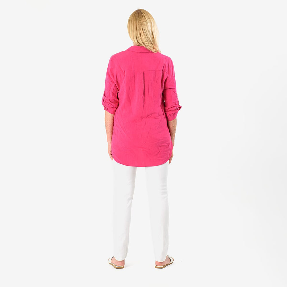 Close Out Deal - Button Down Classic V-Neck Shirt (Size 14) - Pink