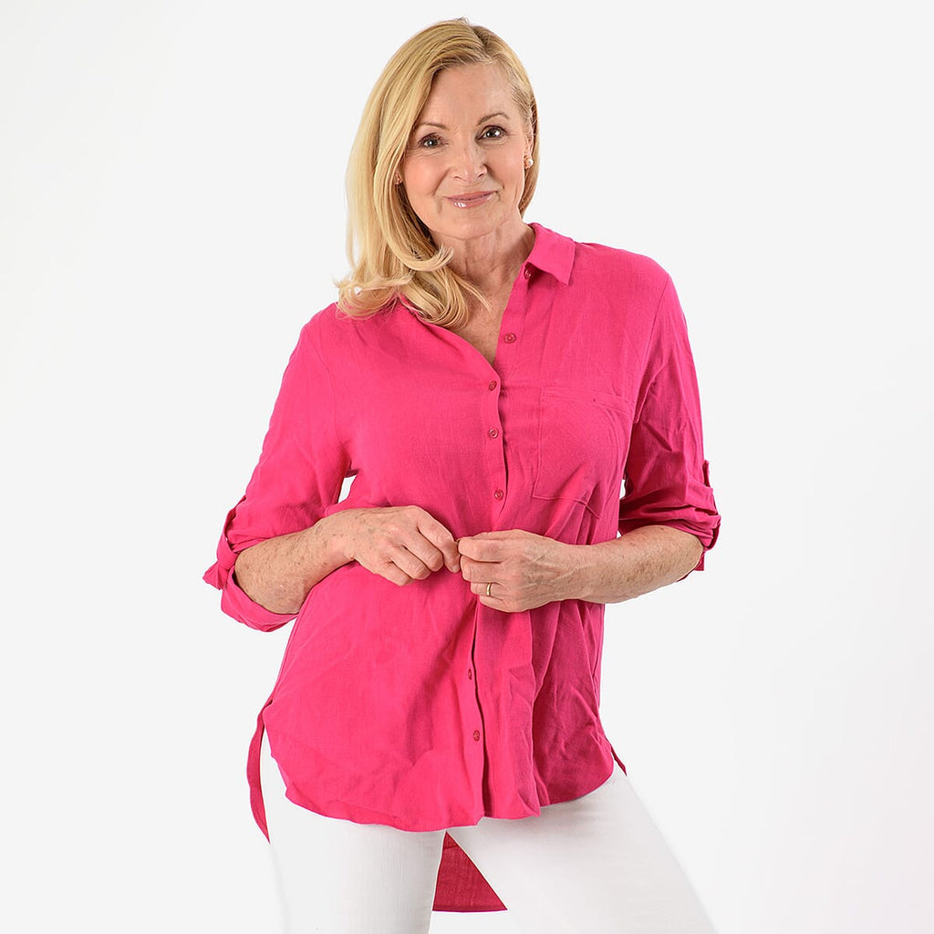 Close Out Deal - Button Down Classic V-Neck Shirt (Size 18) - Pink