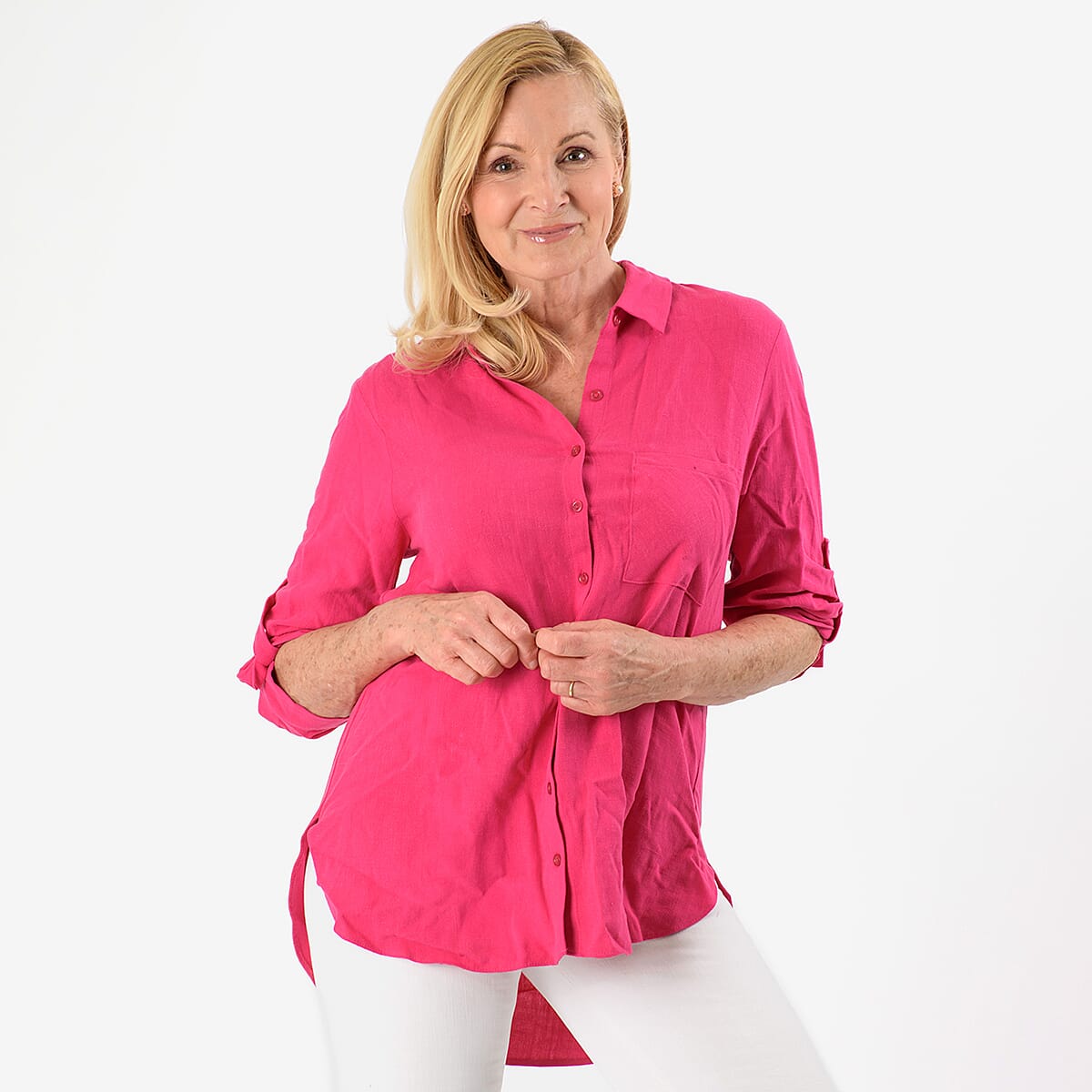 Close Out Deal - Button Down Classic V-Neck Shirt (Size 18) - Pink