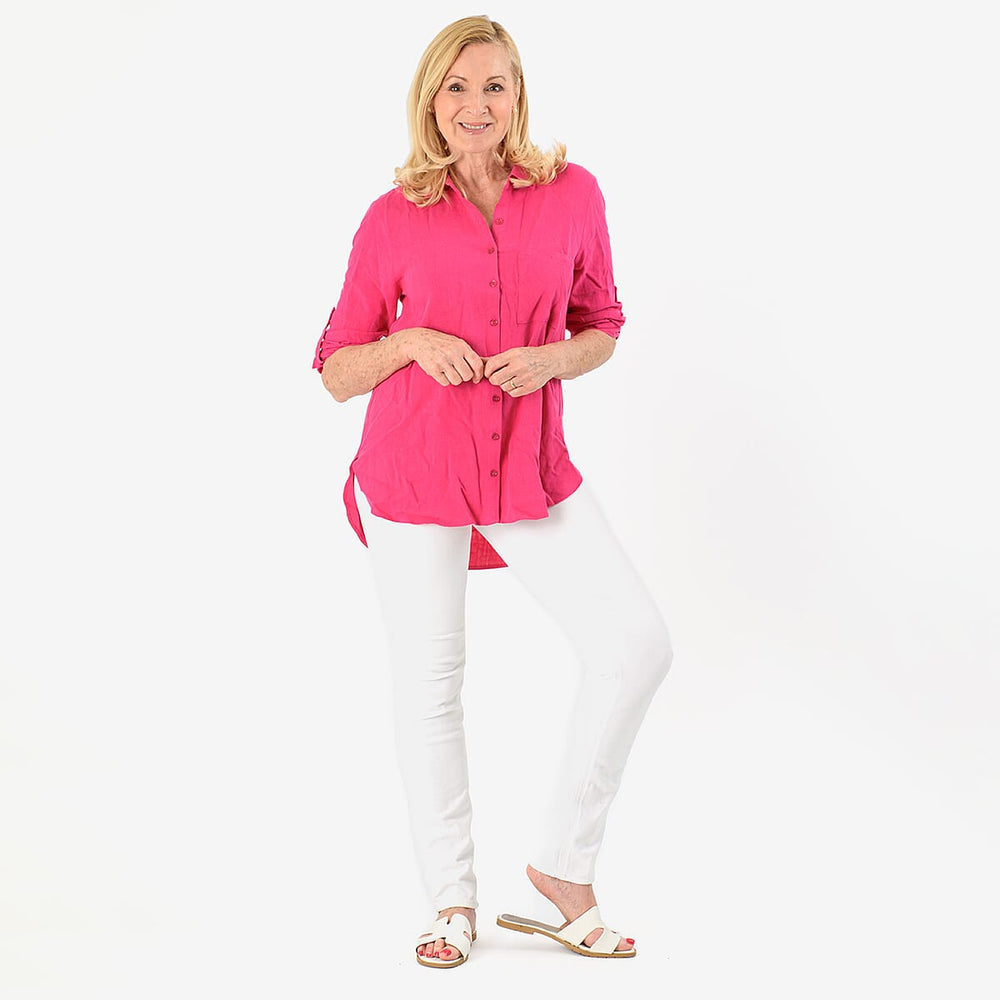 Close Out Deal - Button Down Classic V-Neck Shirt (Size 18) - Pink