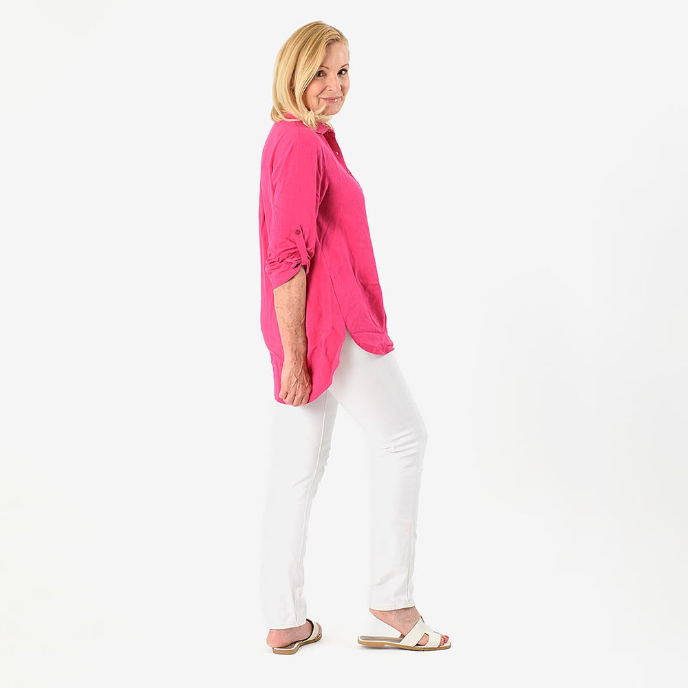 Close Out Deal - Button Down Classic V-Neck Shirt (Size 18) - Pink