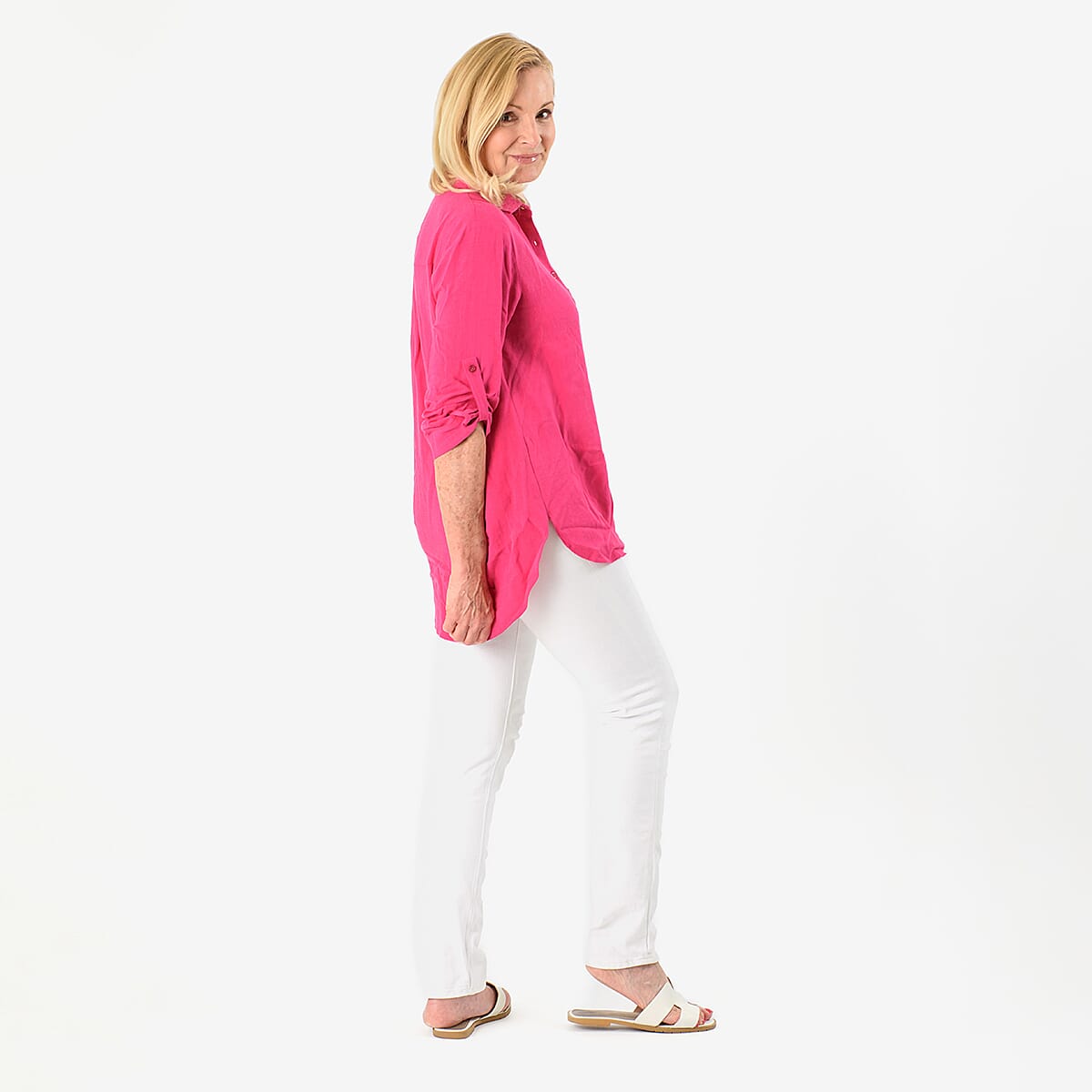 Close Out Deal - Button Down Classic V-Neck Shirt (Size 18) - Pink