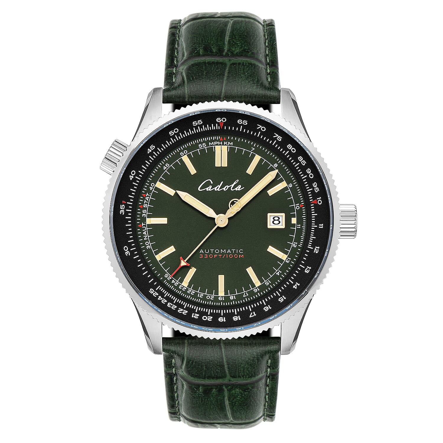 CADOLA  Aviateur Japanese Automatic Movement with 3 Hands Date 10ATM Water Resistant Mens Watch with Genuine Leather Green Strap