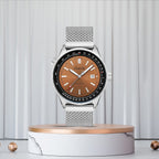 CADOLA  Aviateur Japanese Automatic Movement with 3 Hands Date and Cream Dial 10ATM Water Resistant Mens Watch with Stainless Steel Mesh Strap