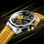 CADOLA Peterson 44mm 10 ATM Water Resistant Watch With Stainless Steel Chain Bracelet & Extra Yellow Silicon Strap