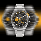 CADOLA Peterson 44mm 10 ATM Water Resistant Watch With Stainless Steel Chain Bracelet & Extra Yellow Silicon Strap