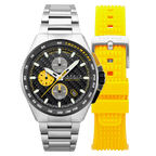 CADOLA Peterson 44mm 10 ATM Water Resistant Watch With Stainless Steel Chain Bracelet & Extra Yellow Silicon Strap