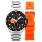 CADOLA Peterson 44mm 10 ATM Water Resistant Watch With Stainless Steel Chain Bracelet & Extra Yellow Silicon Strap