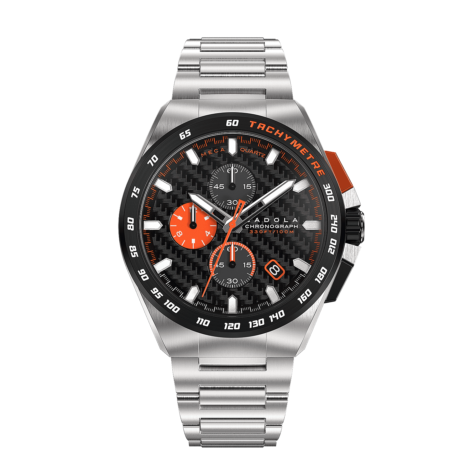 CADOLA Peterson 44mm 10 ATM Water Resistant Watch With Stainless Steel Chain Bracelet & Extra Yellow Silicon Strap