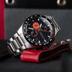 CADOLA Peterson 44mm 10 ATM Water Resistant Watch With Stainless Steel Chain Bracelet & Extra Yellow Silicon Strap