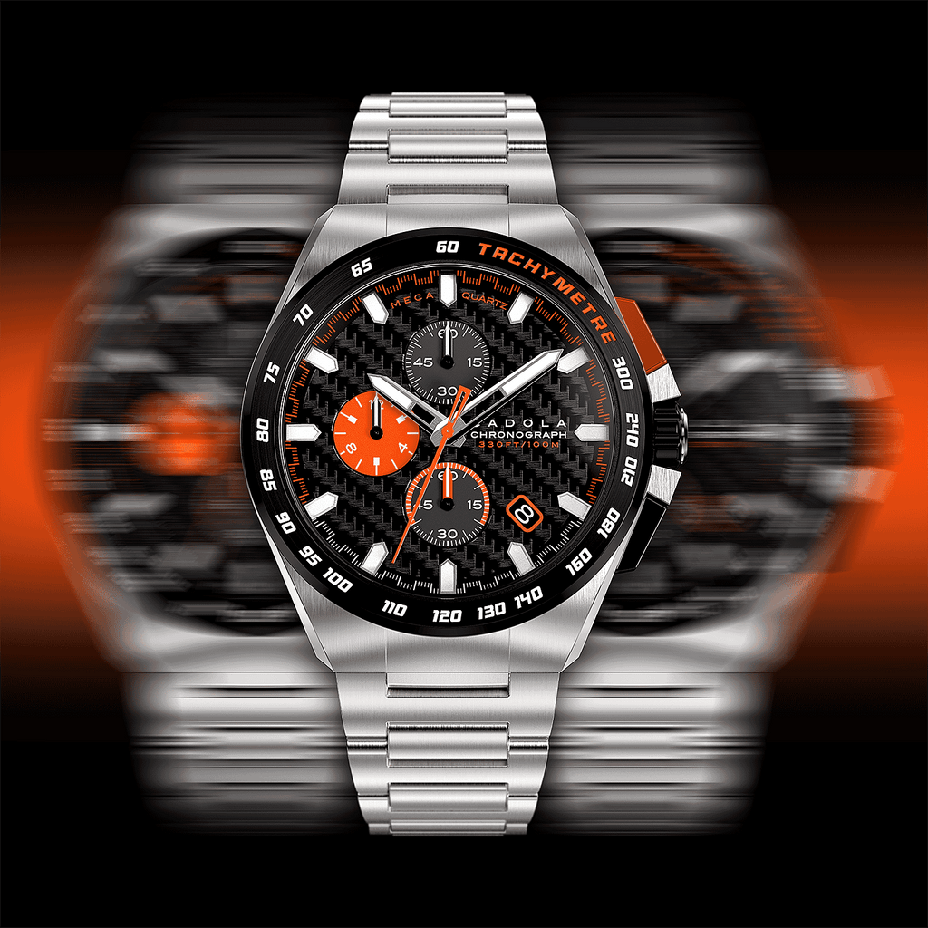 CADOLA Peterson 44mm 10 ATM Water Resistant Watch With Stainless Steel Chain Bracelet & Extra Yellow Silicon Strap