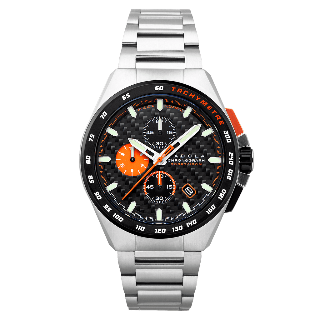 CADOLA Peterson 44mm 10 ATM Water Resistant Watch With Stainless Steel Chain Bracelet & Extra Yellow Silicon Strap