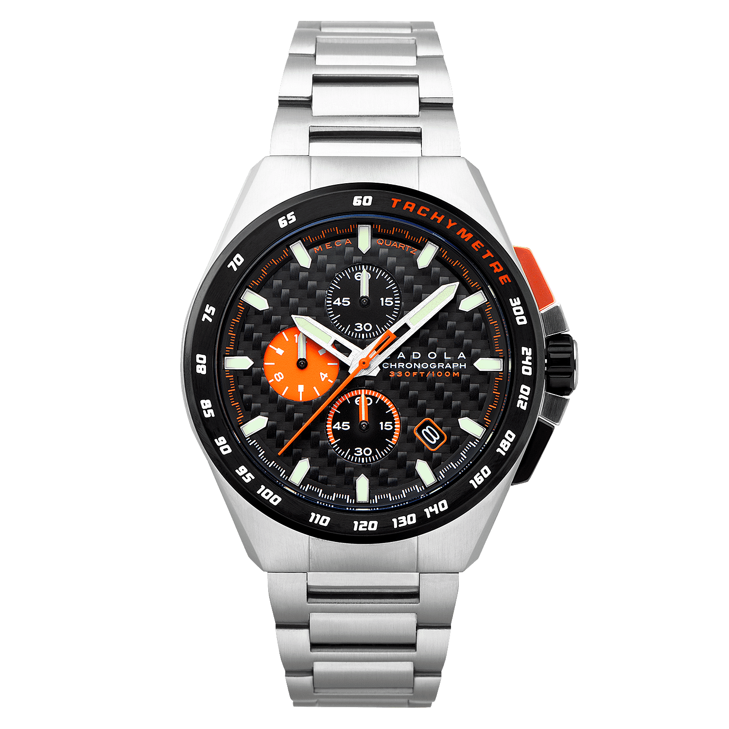 CADOLA Peterson 44mm 10 ATM Water Resistant Watch With Stainless Steel Chain Bracelet & Extra Yellow Silicon Strap