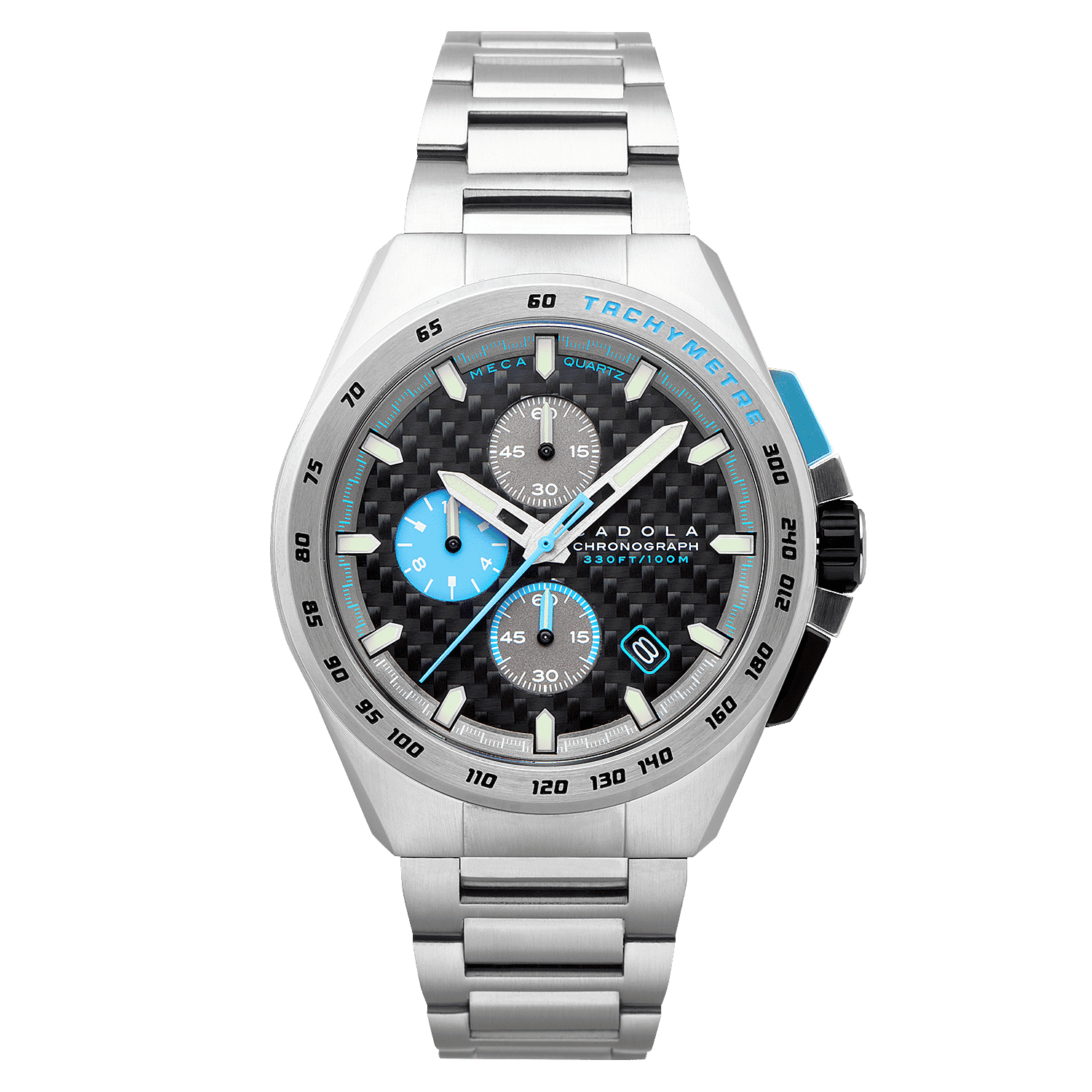 CADOLA Peterson 44mm 10 ATM Water Resistant Watch With Stainless Steel Chain Bracelet & Extra Yellow Silicon Strap
