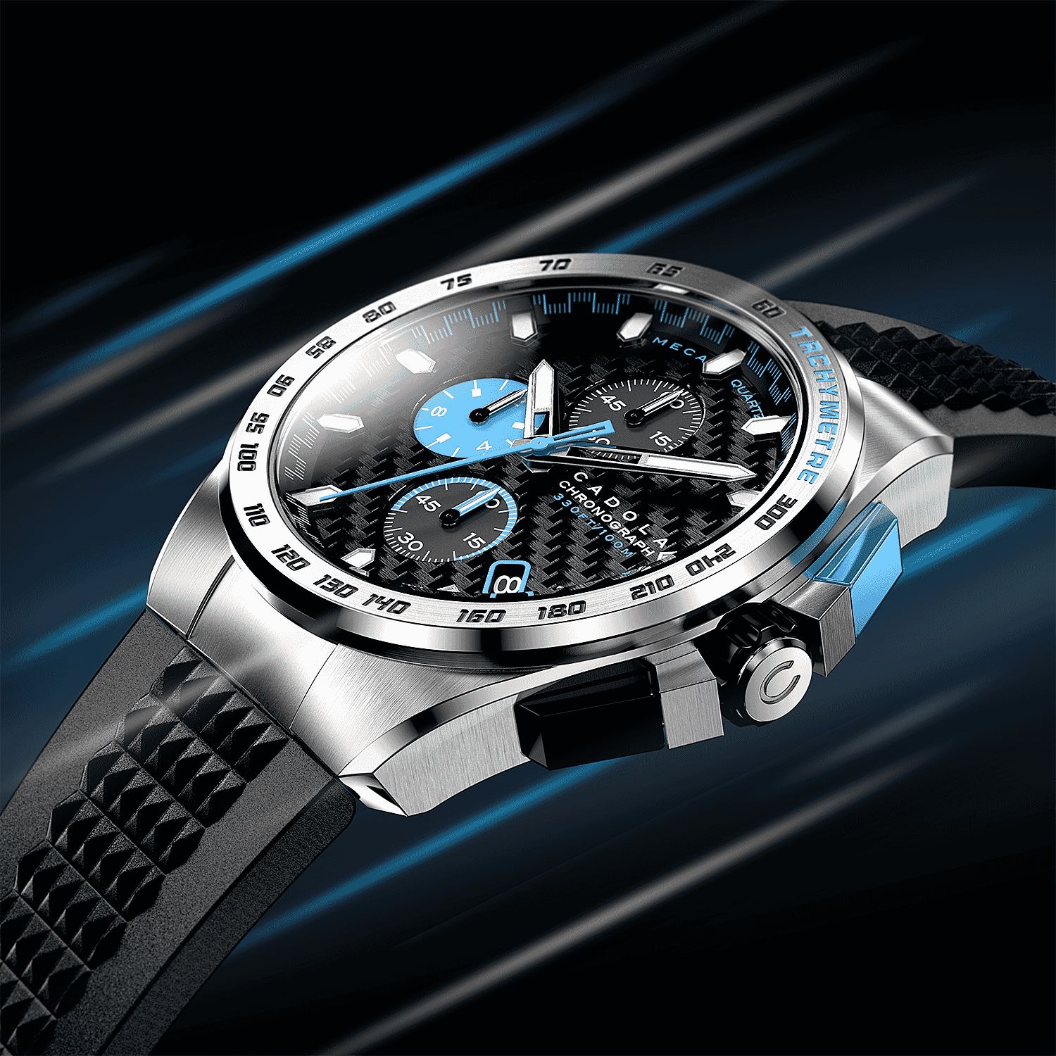 CADOLA Peterson 44mm 10 ATM Water Resistant Watch With Stainless Steel Chain Bracelet & Extra Yellow Silicon Strap