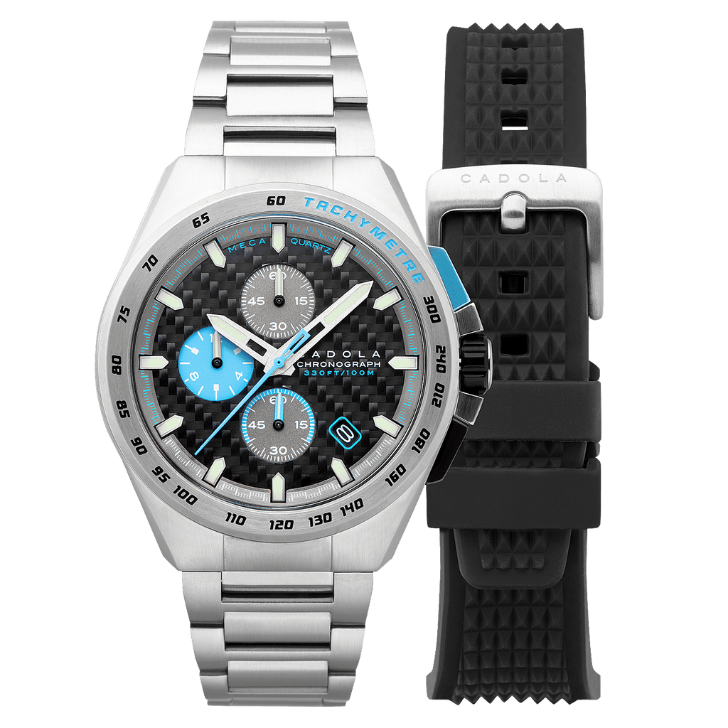 CADOLA Peterson 44mm 10 ATM Water Resistant Watch With Stainless Steel Chain Bracelet & Extra Yellow Silicon Strap