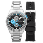 CADOLA Peterson 44mm 10 ATM Water Resistant Watch With Stainless Steel Chain Bracelet & Extra Yellow Silicon Strap
