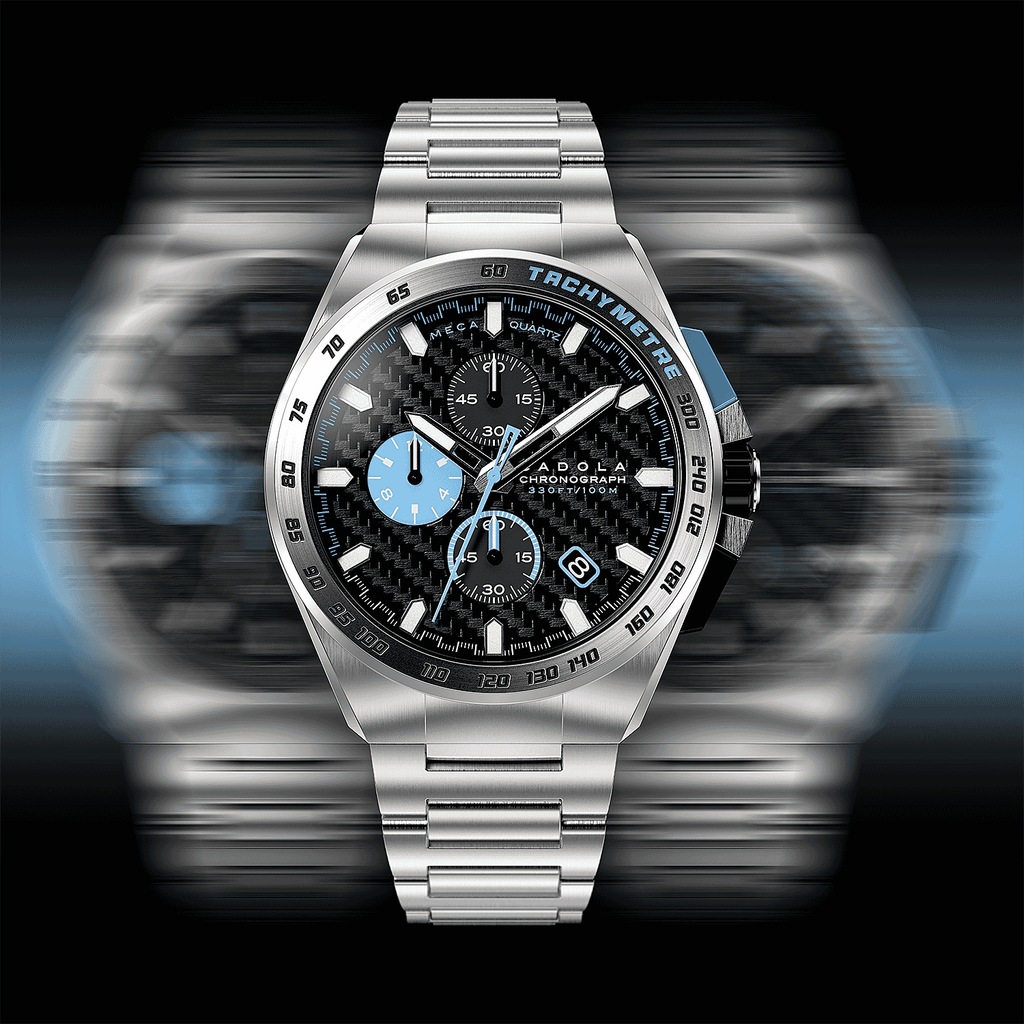 CADOLA Peterson 44mm 10 ATM Water Resistant Watch With Stainless Steel Chain Bracelet & Extra Yellow Silicon Strap