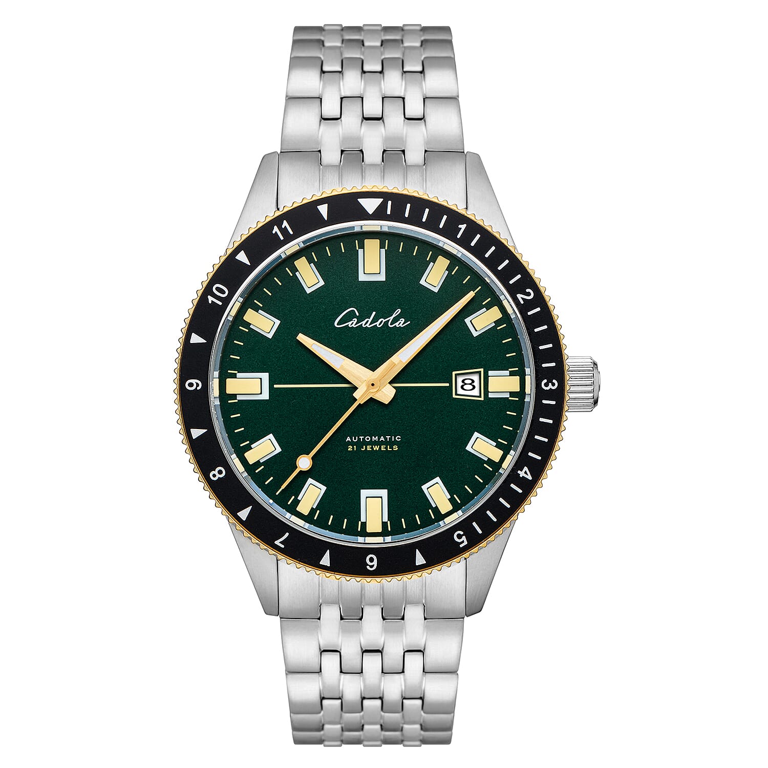 CADOLA Tahiti Japanese Automatic Movement with 3 Hands Date 20ATM Water Resistant Mens Watch with Green and Stainless Steel Strap