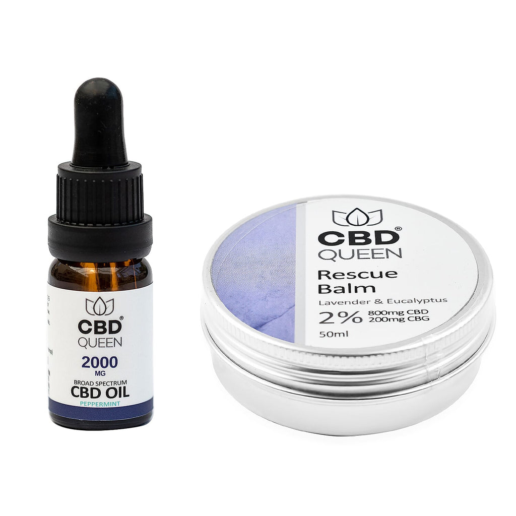 CBD Queen 2000mg Broad Oil (Peppermint) with 50ml 2% Rescue Balm