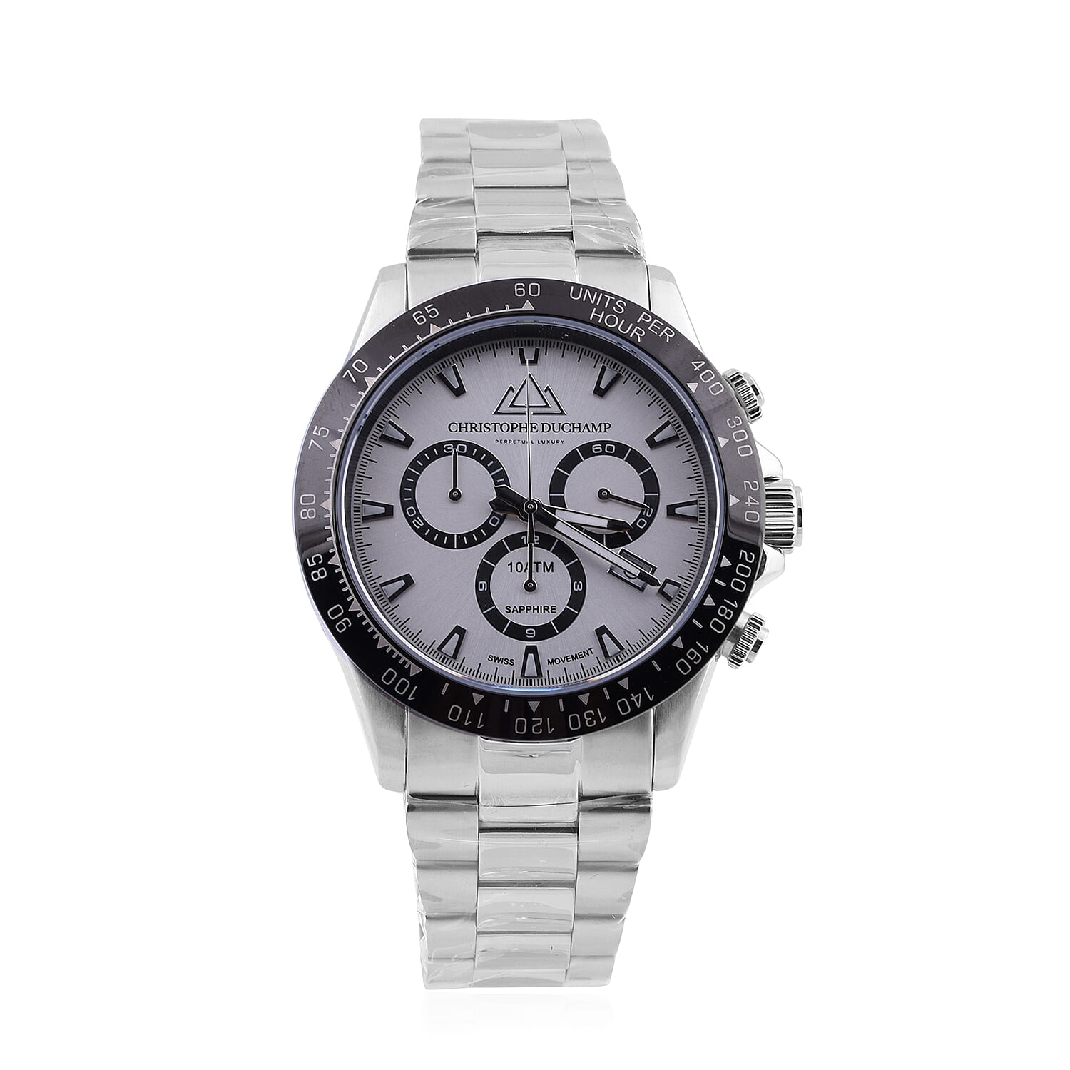 CHRISTOPH DUCHAMP Grand Mont White Dial Watch with Silver Colour Chain Strap