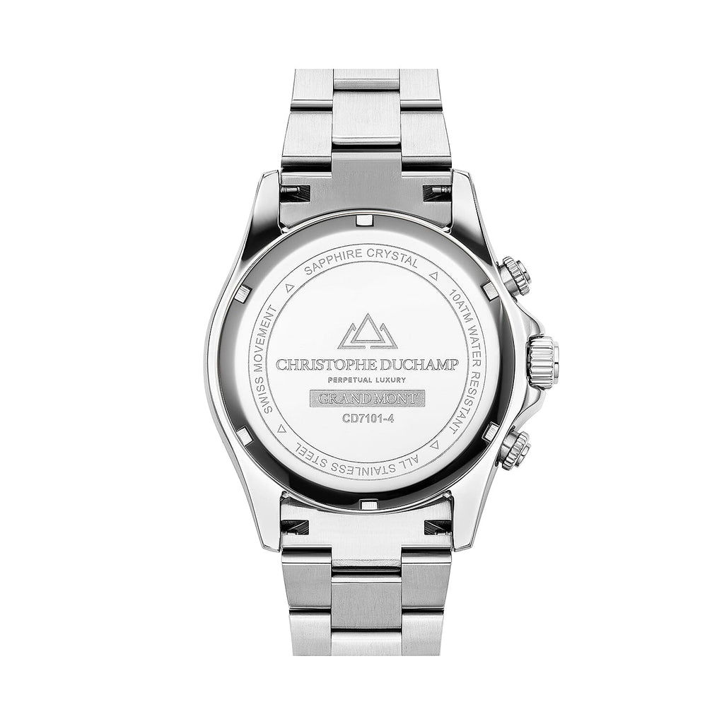 CHRISTOPHE DUCHAMP GRAND MONT Swiss Movt. 10 ATM WR Sapphire Crystal Glass Blue Dial Stainless Steel Watch with Silver Colour Chain Strap