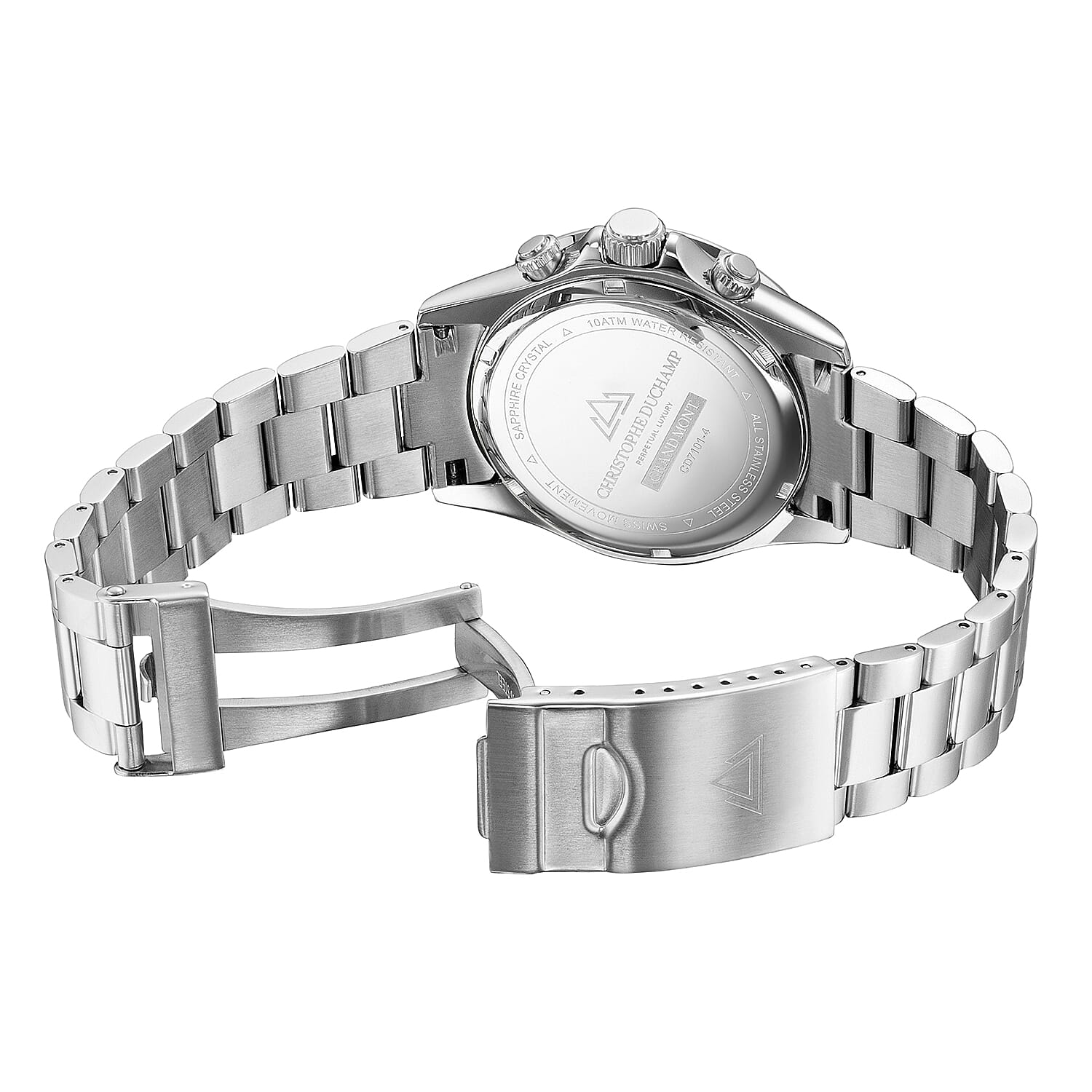 CHRISTOPHE DUCHAMP GRAND MONT Swiss Movt. 10 ATM WR Sapphire Crystal Glass Blue Dial Stainless Steel Watch with Silver Colour Chain Strap