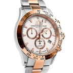 CHRISTOPHE DUCHAMP Grand Mont Swiss Movt. White Dial Watch with Dual Colour Chain Strap 10 ATM WR Sapphire Crystal Glass