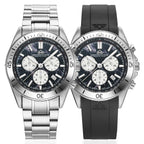 CHRISTOPHE DUCHAMP Stratos Swiss Quartz Chronograph 20ATM WR Black Dial Mens Watch with Stainless Steel Chain - Additional Silicone Strap